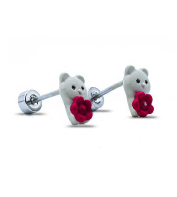 Cbo medical hypoallergy earring bear with flower