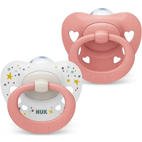 Nuk baby pacifier dark pink white 0-6 month 2 piece