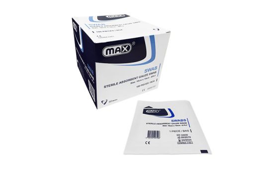 MAX STERILE GAUZE SWAB 8PLY 5x5CM 100'S