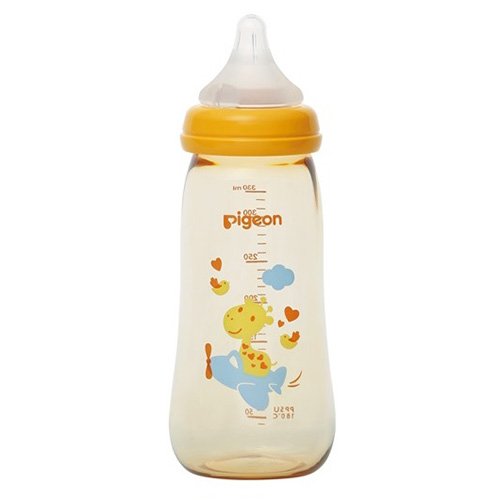 Pigeon Peristaltic Nipple Slim Neck Yellow 120ml Slow Flow Decorated Nursing Bottle (0-3 Months) - BPA free