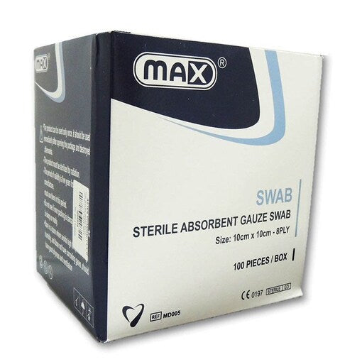 Max Sterile Gauze Swab 8Ply (10X10), 100 Pieces