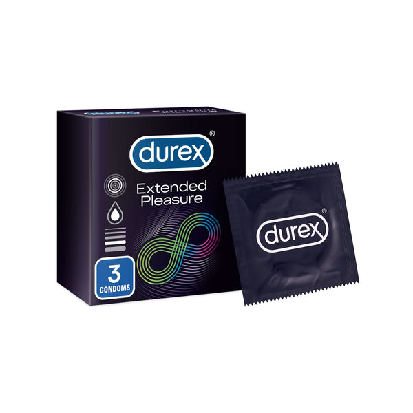 Durex Extended Pleasure Condoms for Men with Enhanced Lubricant, Pack of 3